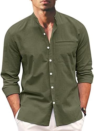 Men's Casual Autumn Long Sleeve Loose Fit Linen Button Down Shirt Mens Lightweight Long Sleeved Shirt