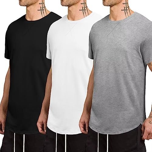 Mens 3 Pack T-Shirt Cotton Longline Classic Top