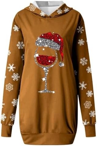 Christmas Women's Printed Long Sleeved Hooded Sweatshirt with Pocket Hoodie Pullover Dress Hoodie Born Dress