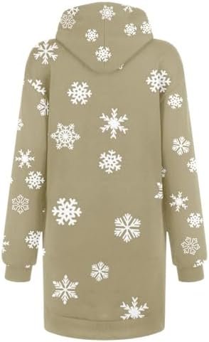 Christmas Women's Printed Long Sleeved Hooded Sweatshirt with Pocket Hoodie Pullover Maxi Dress for Women with
