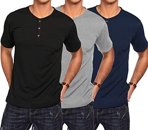 Men's 3 Pack Shirts Short Sleeve Casual Basic Tees Classic Summer Solid T Shirts with Pocket