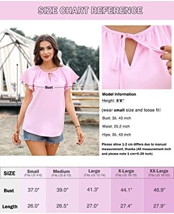 Women's Summer Casual Boho Floral Printed V Neck Chiffon Tops Drawstring Short Sleeve Blouses Shirt