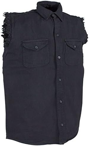 Men's blk cotton cut off Summer half sleeve shirt with frayed sleeves New
