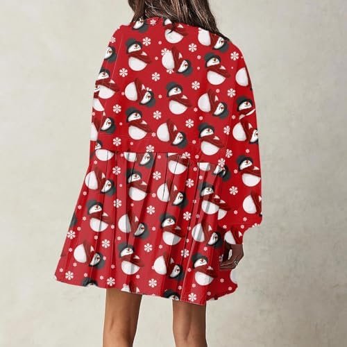 Christmas Women Printed Casual Plus Size Loose Round Neck Long Sleeved Hooded Sweatshirt Top Irregular Pleated