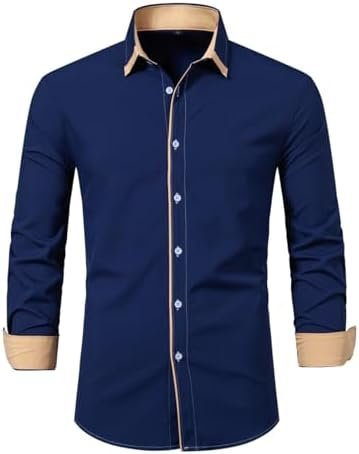 Mens Fashion Casual Solid Color Asymmetric Inclined Placket Pile Shirt Fashion Casual Long Sleeve Shirt House