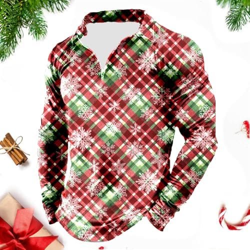 Men Christmas Printed Half Zip Stand Up Collar Long Sleeved T Shirt Long Sleeve Yoga Top