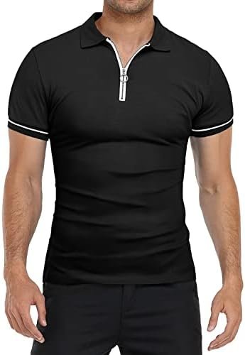 Men's Short Sleeve Polo Shirts Quarter-Zip Casual Slim Fit Lapel Neck Basic Designed Cotton Shirts