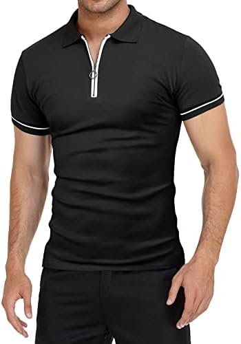 Men's Short Sleeve Polo Shirts Quarter-Zip Casual Slim Fit Lapel Neck Basic Designed Cotton Shirts