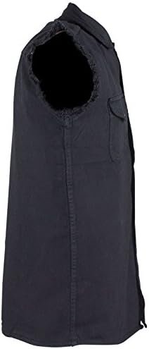 Men's blk cotton cut off Summer half sleeve shirt with frayed sleeves New