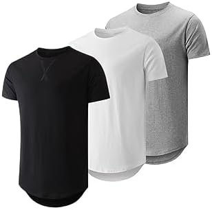Mens 3 Pack T-Shirt Cotton Longline Classic Top