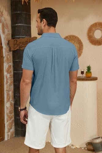 Mens Casual Button Down Shirts Short Sleeve Cotton Dress Shirt
