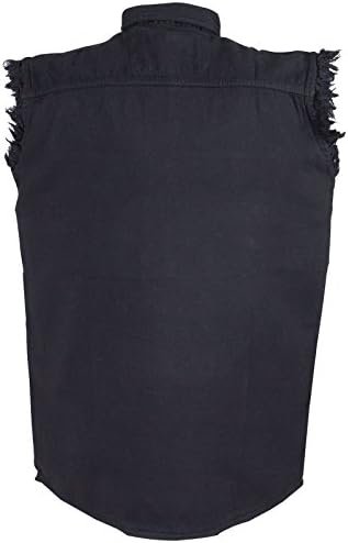 Men's blk cotton cut off Summer half sleeve shirt with frayed sleeves New