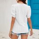Women's Short Sleeve T Shirts Fashion Lace V Neck Tops Solid Casual Blouses Rib Cage Long Sleeve