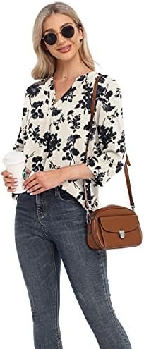 Womens Tops Casual Chiffon Blouses Tops 3/4 Sleeve V Neck Tunic Top Loose Shirt