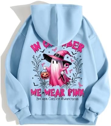 Women's Halloween Stand Alone In October We Wear Witch Breast Cancer Awareness Print Hoodie Fallout Hoodies for