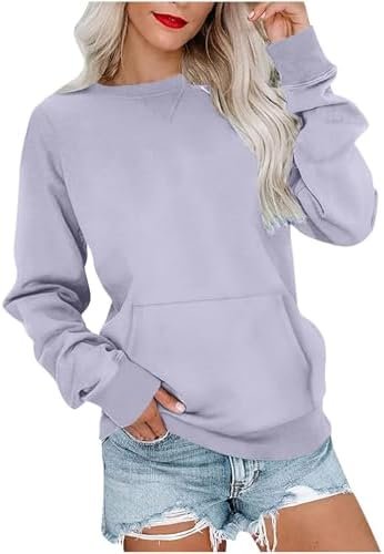 Womens Sweatshirt No Hood Cute Long Sleeve Shirts Fall Casual Pullover Loose Fit Sweater Tops with Pocket