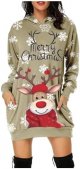 Christmas Women's Printed Long Sleeved Hooded Sweatshirt with Pocket Hoodie Pullover Maxi Dress for Women with