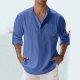 Men's Casual Autumn Long Sleeve Loose Fit Linen Button Down Shirt Shirts Bulk Men