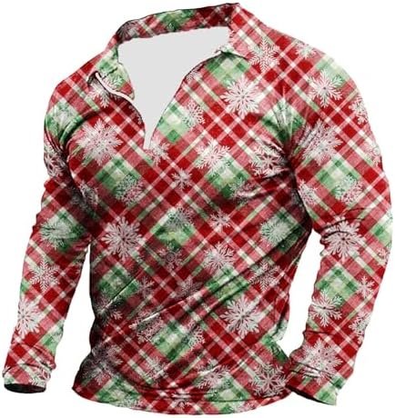 Men Christmas Printed Half Zip Stand Up Collar Long Sleeved T Shirt Long Sleeve Yoga Top