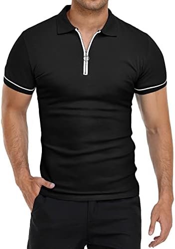 Men's Short Sleeve Polo Shirts Quarter-Zip Casual Slim Fit Lapel Neck Basic Designed Cotton Shirts