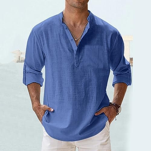 Men's Casual Autumn Long Sleeve Loose Fit Linen Button Down Shirt Shirts Bulk Men