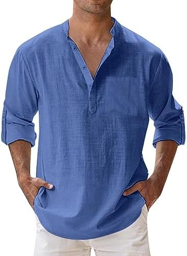 Men's Casual Autumn Long Sleeve Loose Fit Linen Button Down Shirt Shirts Bulk Men