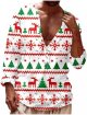 Men's Christmas Printed Pixel Snowflake Deer Theme Button Up Long Sleeve Casual Style T Shirt Plus T Shirt