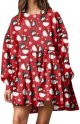 Christmas Women Printed Casual Plus Size Loose Round Neck Long Sleeved Hooded Sweatshirt Top Irregular Pleated