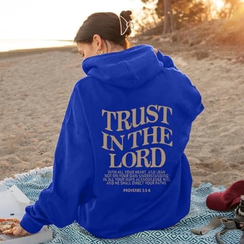 Women's Back Letter Print Hooded Collar Drawstring Hoodie Pullover Sweatshirt Casual Long Sleeve Clothing with Pockets