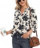 Womens Tops Casual Chiffon Blouses Tops 3/4 Sleeve V Neck Tunic Top Loose Shirt