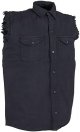 Men's blk cotton cut off Summer half sleeve shirt with frayed sleeves New