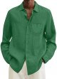 Men's Casual Autumn Long Sleeve Loose Fit Cotton Linen Button Down Shirt 5 Apparel