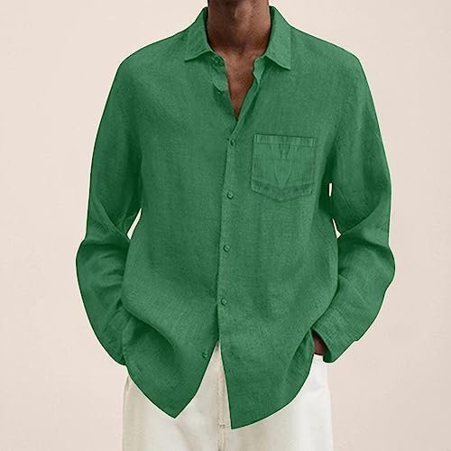 Men's Casual Autumn Long Sleeve Loose Fit Cotton Linen Button Down Shirt 5 Apparel