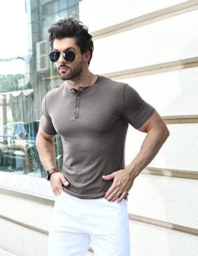 Men's Muscle T Shirts Stretch Short Sleeve Workout Tee Casual Slim Fit Shirt