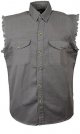 Men's Motorcycle Frayed Sleeves Grey Cut Off Shirt 100% Cotton Twill Shirt New