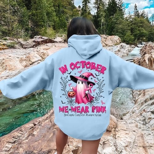 Women's Halloween Stand Alone In October We Wear Witch Breast Cancer Awareness Print Hoodie Fallout Hoodies for
