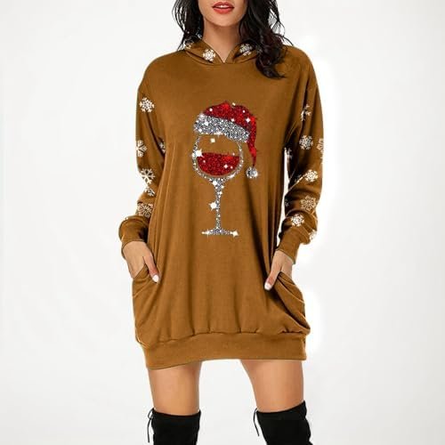 Christmas Women's Printed Long Sleeved Hooded Sweatshirt with Pocket Hoodie Pullover Dress Hoodie Born Dress