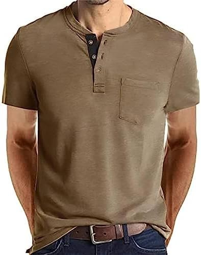 Mens Fashion Shirts Long Sleeve Button Cotton T-Shirt with Pocket
