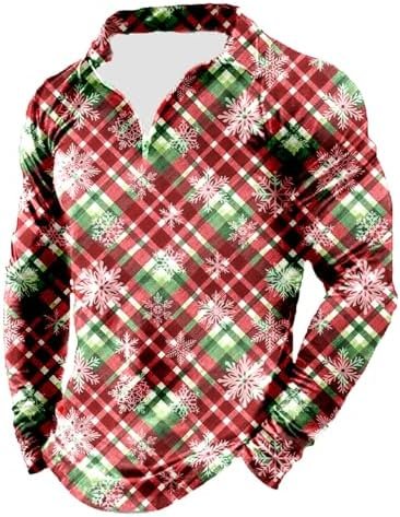 Men Christmas Printed Half Zip Stand Up Collar Long Sleeved T Shirt Long Sleeve Yoga Top