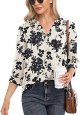 Womens Tops Casual Chiffon Blouses Tops 3/4 Sleeve V Neck Tunic Top Loose Shirt