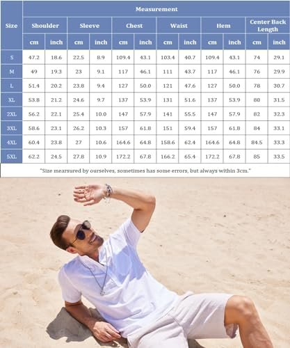 Men's Cotton Linen Shirt Short Sleeve Hippie Casual Beach T-Shirts with Pocket