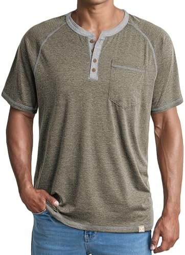 Men's Long/Short Sleeve T-Shirt Stretch Cotton Casual Pullover Tee Shirts with Pockets