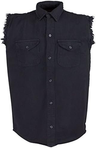 Men's blk cotton cut off Summer half sleeve shirt with frayed sleeves New