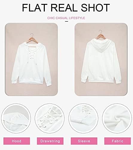 Womens Fashion Lace Up V Neck Drawstring Hoodies Sweatshirt Pullover Tops
