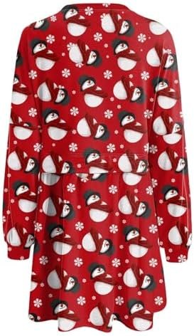 Christmas Women Printed Casual Plus Size Loose Round Neck Long Sleeved Hooded Sweatshirt Top Irregular Pleated