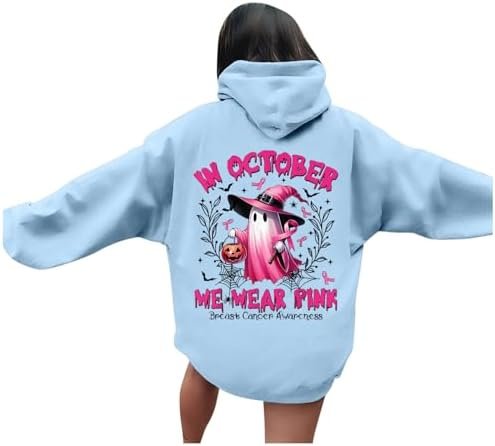 Women's Halloween Stand Alone In October We Wear Witch Breast Cancer Awareness Print Hoodie Fallout Hoodies for