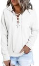 Womens Fashion Lace Up V Neck Drawstring Hoodies Sweatshirt Pullover Tops
