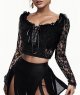 Women Gothic Elegant Hollow Sleeve Retro Womens Shirt Long Black Sexy Lace Top Womens Blouse Blank Tee Shirts for