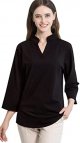 Women's 3/4 Sleeve V Neck Stretch Loose Tunic Tops Casual Cotton Blouse Collared Breathable Work Shirt