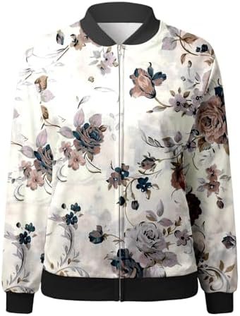 Women Fashion Floral Print Round Neck Casual Loose Long Sleeve Coat Top Jean Jacket Plus Size Women